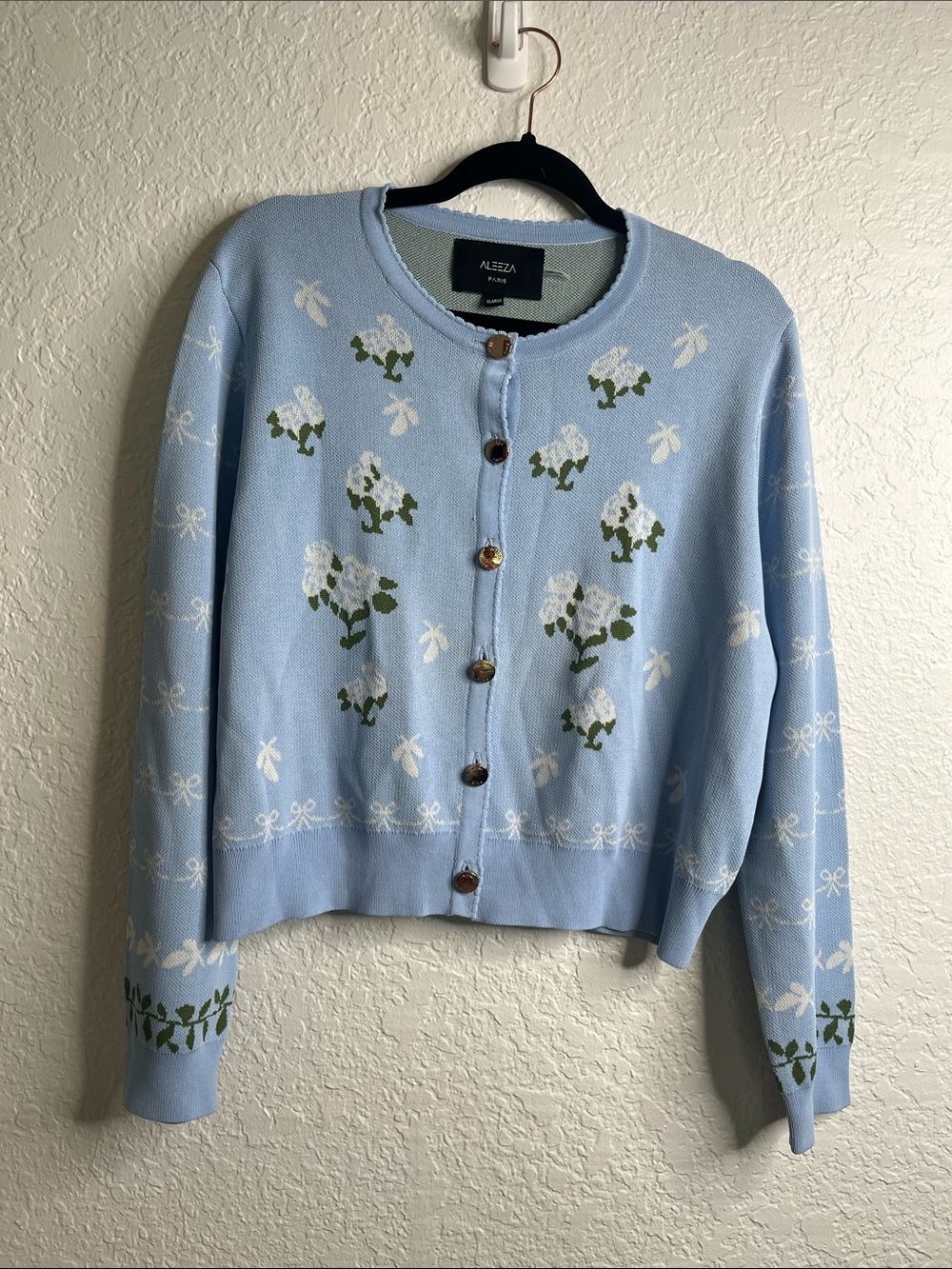 Aleeza Paris Motif Floral Knit Cardigan Sz XL - Picture 4 of 8